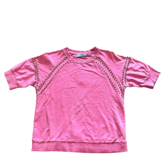 NEW blue b Bubblegum Pink Silver Studded Stud Short Cuff Sleeve Comfy Sweatshirt - Picture 3 of 5